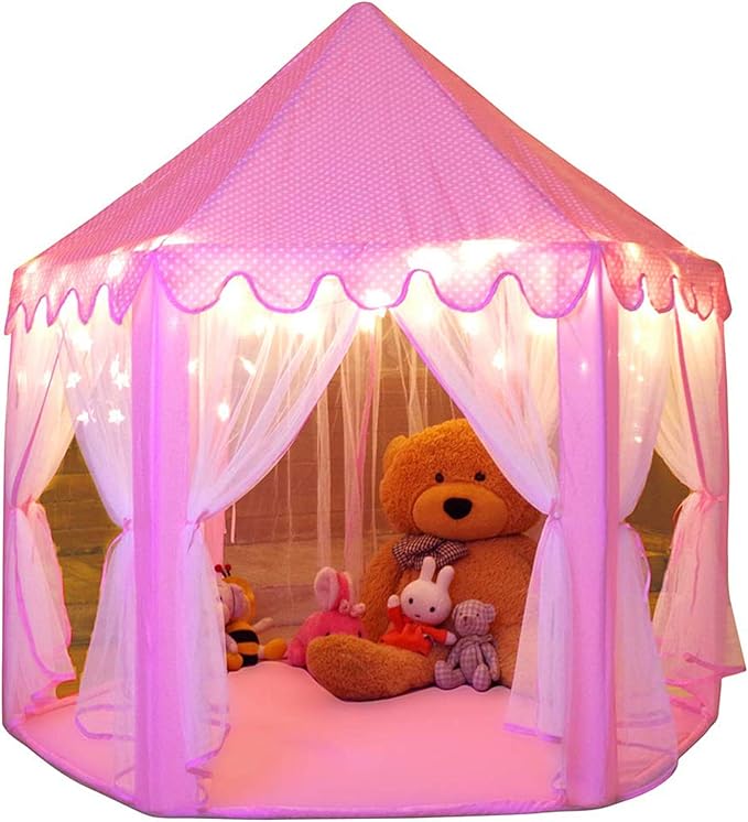 Princess Tent Girls Large Playhouse Kids Castle Play Tent with Star Lights Toy for Children Indoor and Outdoor Games, 55'' x 53'' (DxH)