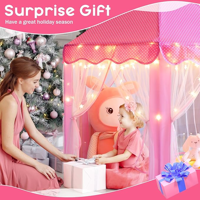 Princess Tent Girls Large Playhouse Kids Castle Play Tent with Star Lights Toy for Children Indoor and Outdoor Games, 55'' x 53'' (DxH)